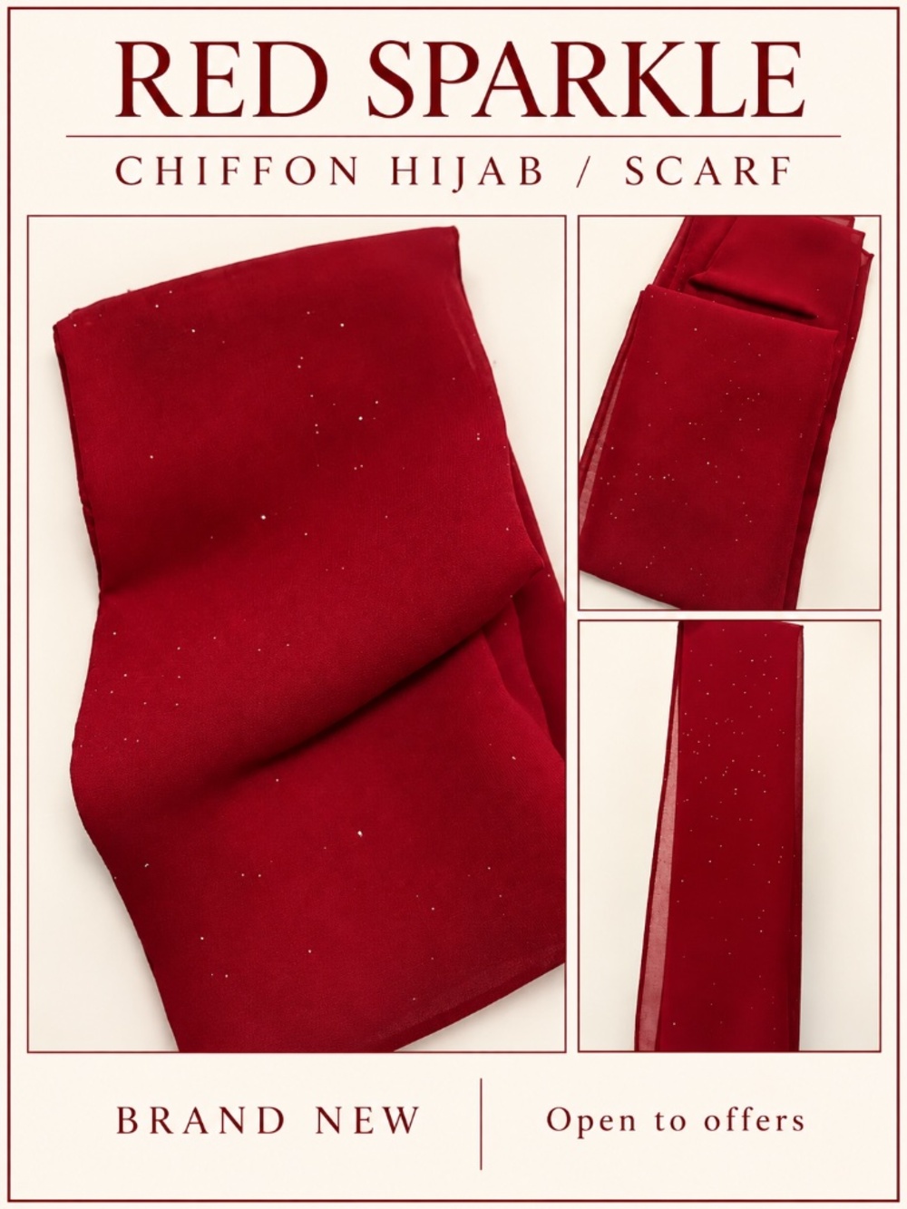 Red Sparkly Chiffon Hijab/Scarf